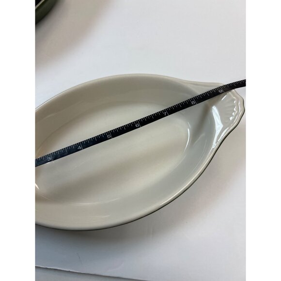 Set Of 4 Hall 528 Oval Green & White Ceramic Baking Dishes Made In USA Vintage - Picture 8 of 8